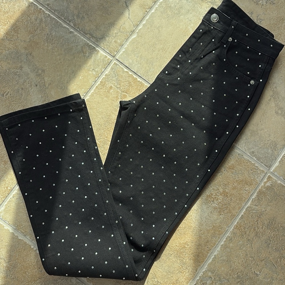 Gianni Bini $119 Black Ivy Rhinestone Straight Leg High Waisted Denim Jeans 27 - Picture 11 of 15